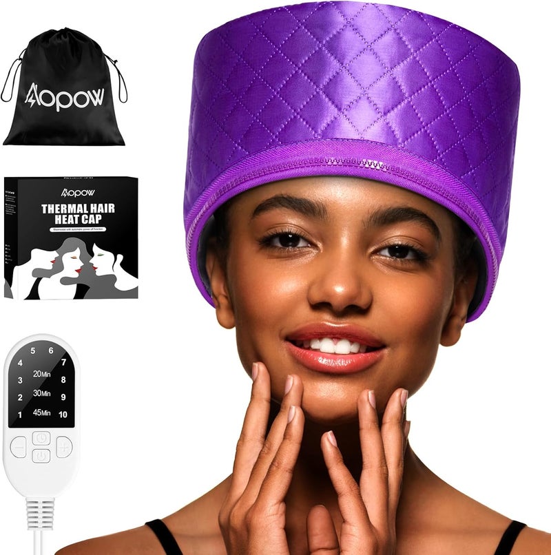 aopow Thermal Steam Cap for Natural Hair Treatment: 10-Level Heating Cap for Deep Conditioning and Hair Steaming - Quick Heat-Up, Purple - Image 1